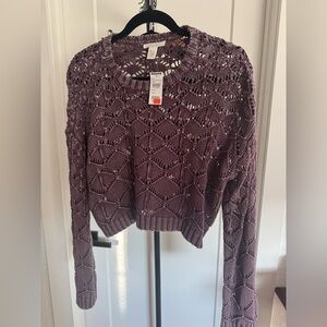 Full Tilt Open Knit Cropped Sweater – Purple – Long Sleeve – Size Small – NWT